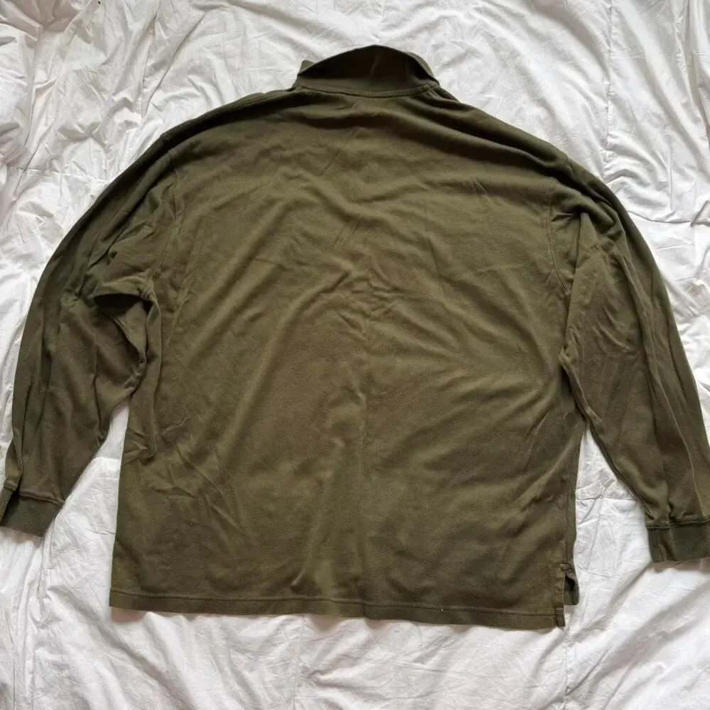 eddie Bauer Olive green soft long sleeve polo shirt  XXL grunge preppy‎ academia
